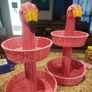 2 flamingo two tier serving stand resin wicker hello summer ciroa